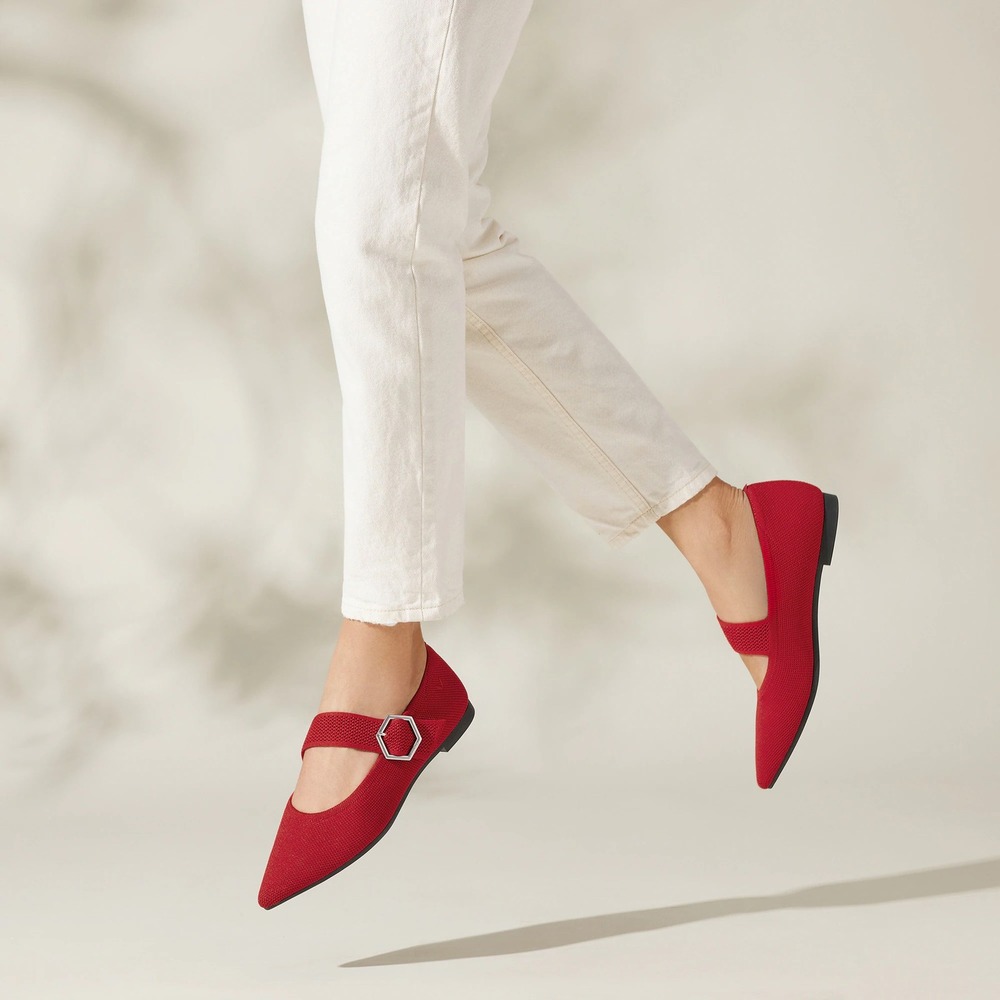 Vivaia NEW Maria Pointed Toe Mary Jane Flats Red Size 41 US 9.5